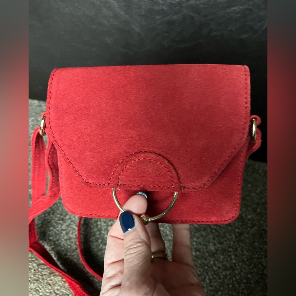 ASOS Maroon Red Suede Ring and Ball Crossbody Bag - Picture 4 of 15